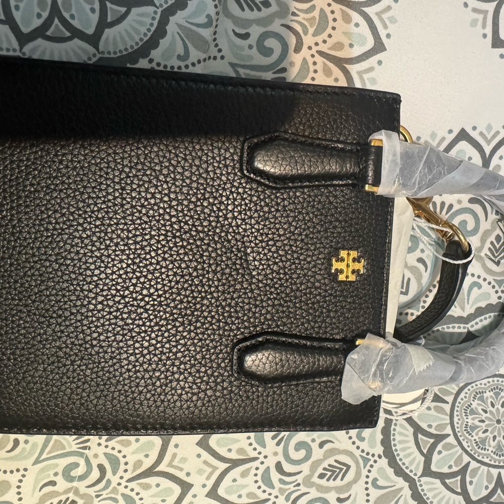 Tory Burch Black Leather Tote with Gold Accents